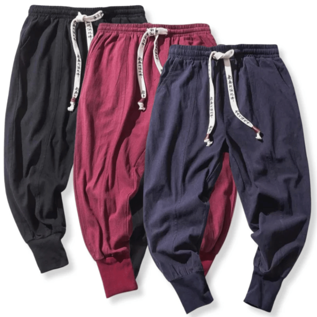 Men’s Tapered Pants - Relaxed Fit - Woven Cotton Blend - Elastic Waist - Ankle Cuffs