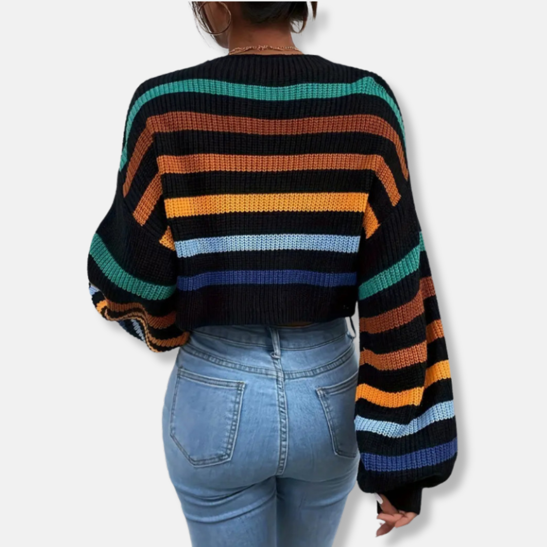 Amelia Oversized Sweater | Cropped Striped Crewneck Sweater