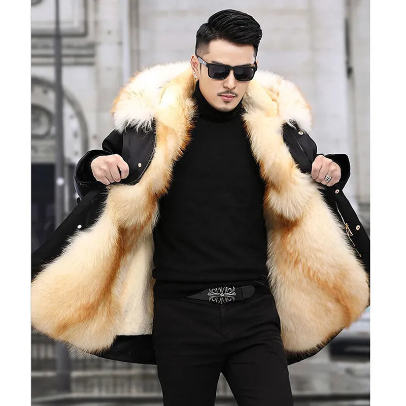 Men’s Fur-Lined Coat – Hooded – Insulated – Mid-Length – Stylish Cold Weather Wear