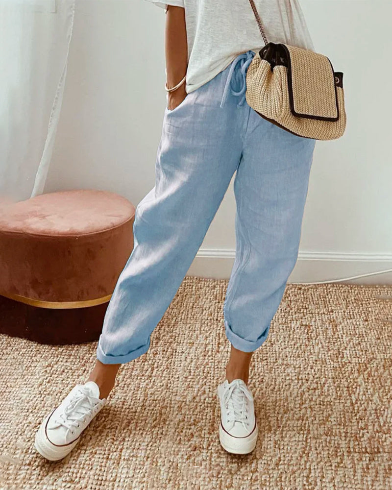 Women’s Full-Length Pants – Relaxed Fit – Breathable Fabric – Drawstring Waistband