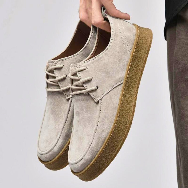 Men’s Shoes – Leather Low-Top – Rounded Toe – Lace-Up Formal Fit