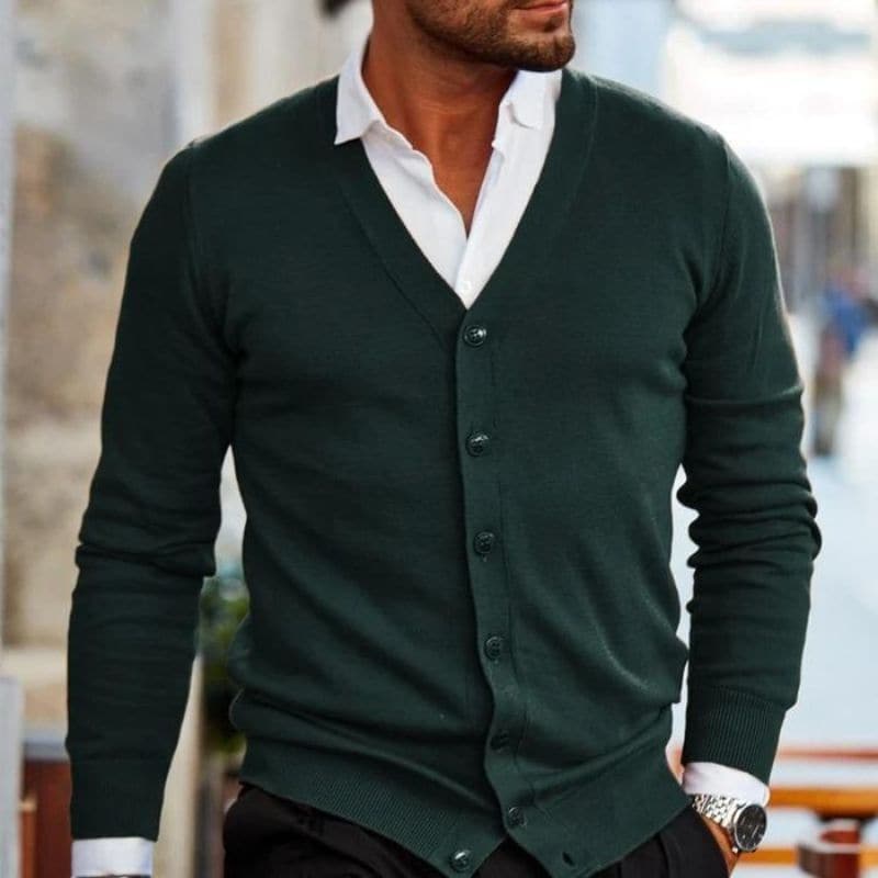 Men’s Cardigan – Soft Knit – Regular Fit – V-Neck – Button Front – Ribbed Trim