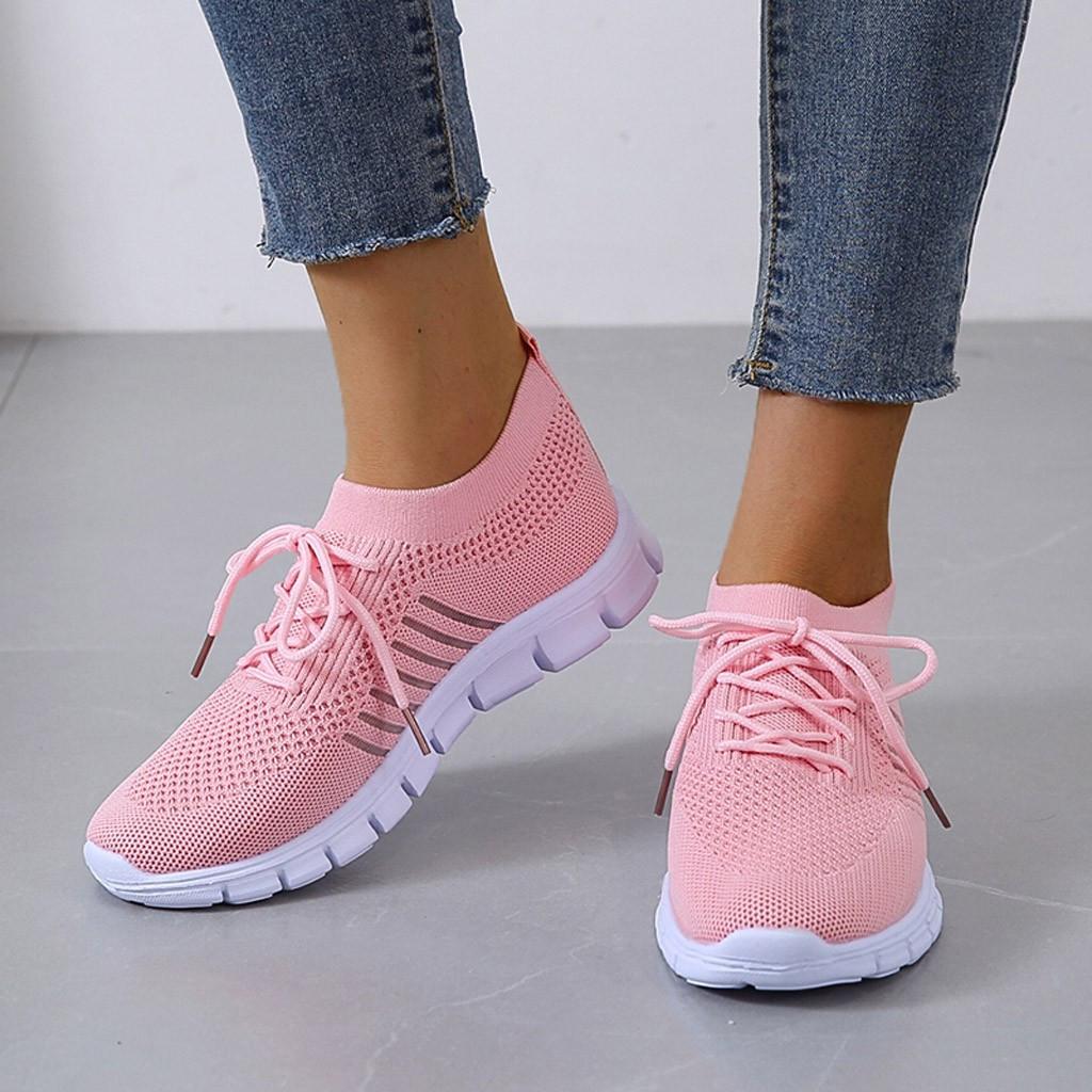 Women’s Sneakers – Breathable Mesh – Sock-Like Fit – Cushioned Sole – Lace-Up Design