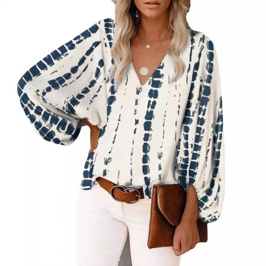 Women's Blouse - V-Neck - Balloon Sleeves - Relaxed Fit - Lightweight Breathable