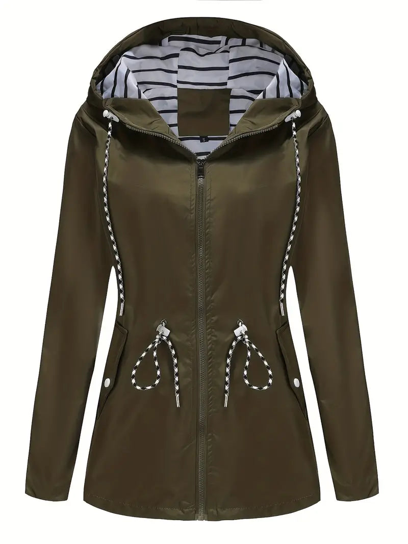 Women’s Rain Jacket – Water-Resistant – Tailored Fit – Hooded – Adjustable Waist