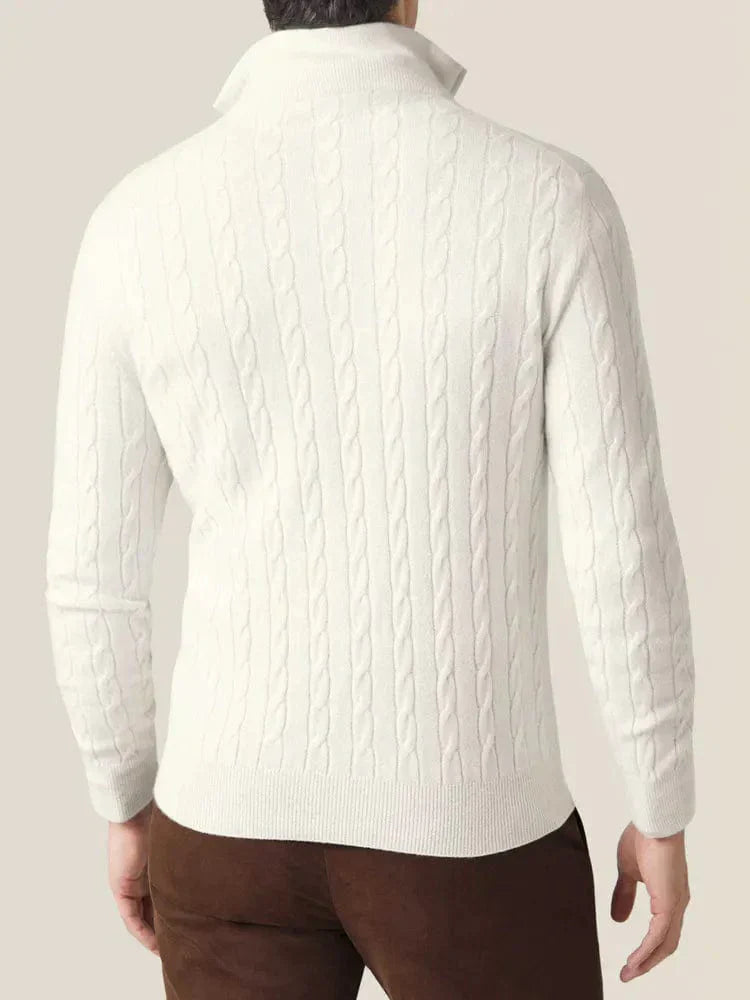 Men’s Cable Knit Sweater – Wool Blend – Half Zip – Stand Collar – Smart Casual Fit