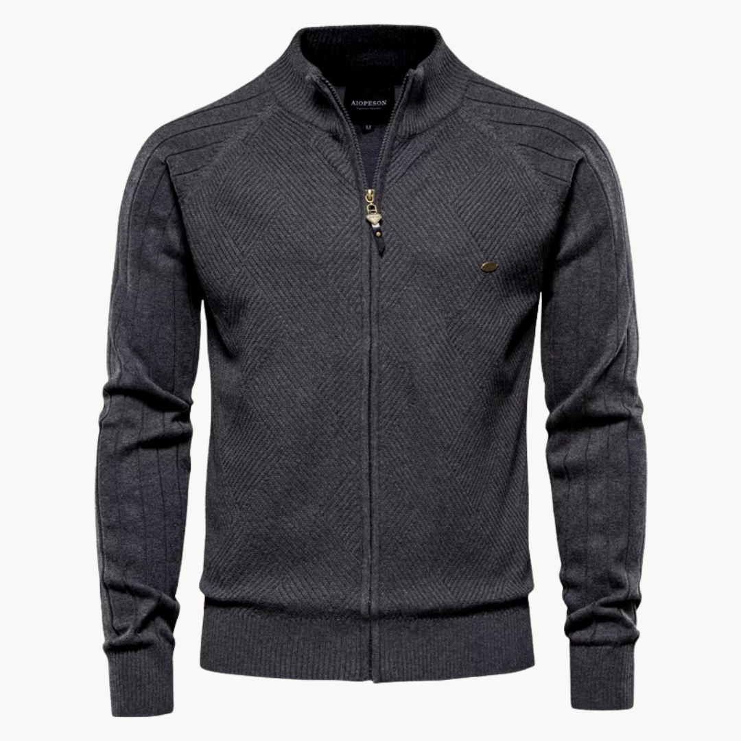 Men’s Hybrid Jacket – Slim Fit – Knitted Wool Blend – Zip-Up – Ribbed Trim