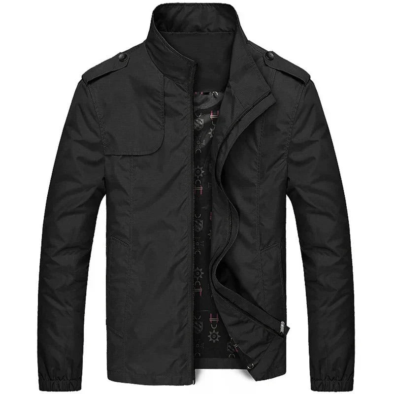 Men’s Cargo Jacket – Regular Fit – Lightweight – Water-Resistant – High Collar – Epaulets