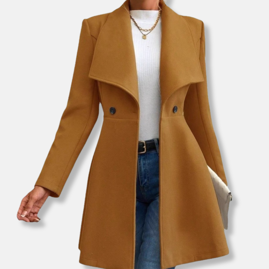 Isla Tailored Coat | Lapel Collar Button Front Winter Coat