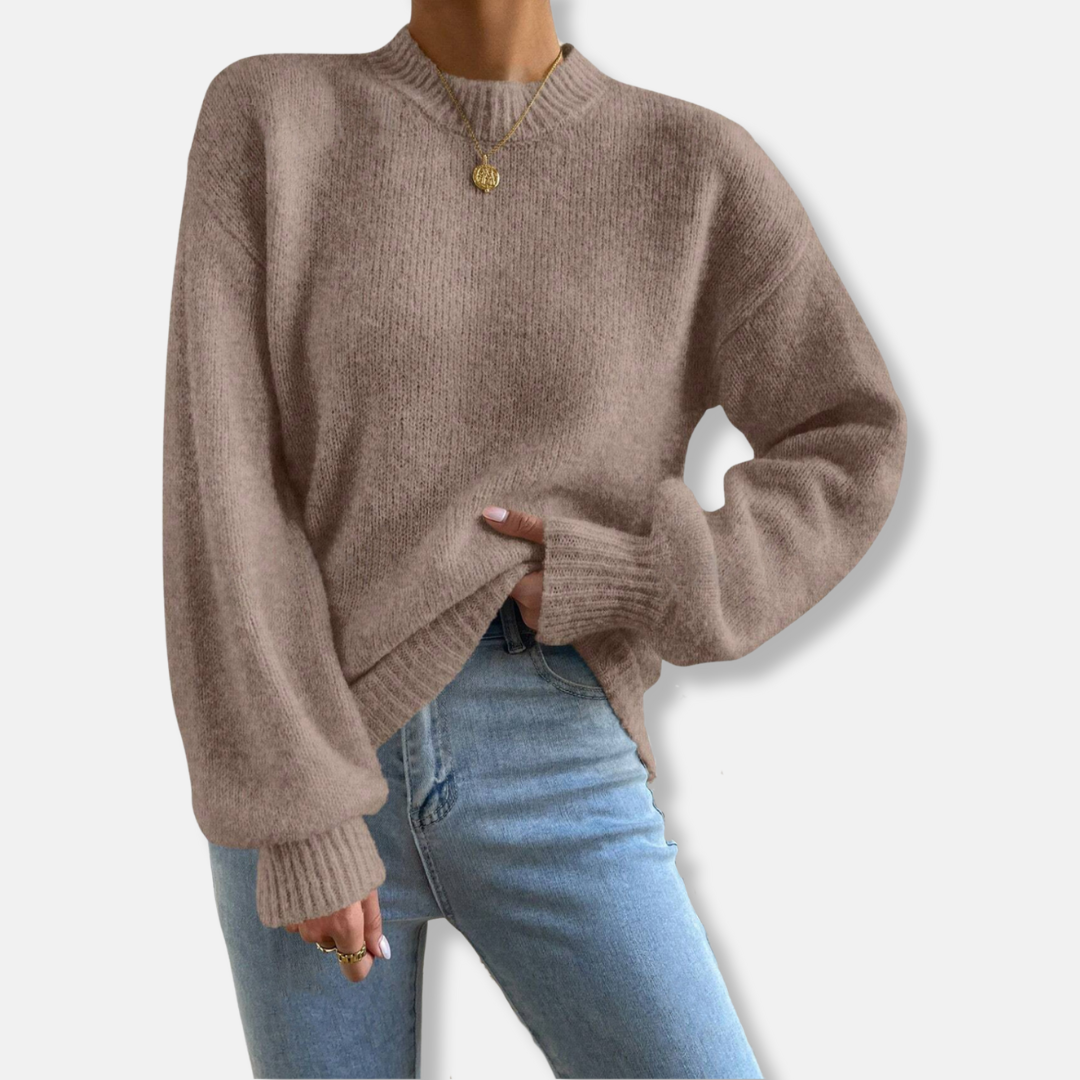 Isabella Wool Balloon Sleeve Sweater | Cropped Crewneck Sweater