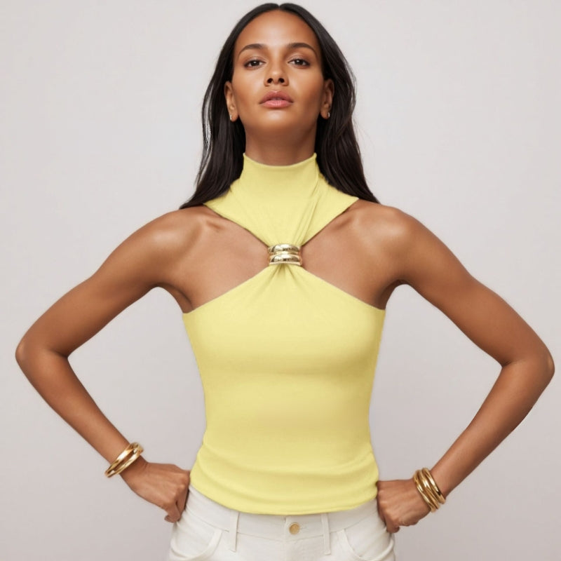 Women’s Tank Top – Slim Fit Halter Style – Soft Knit with Front Metal Ring
