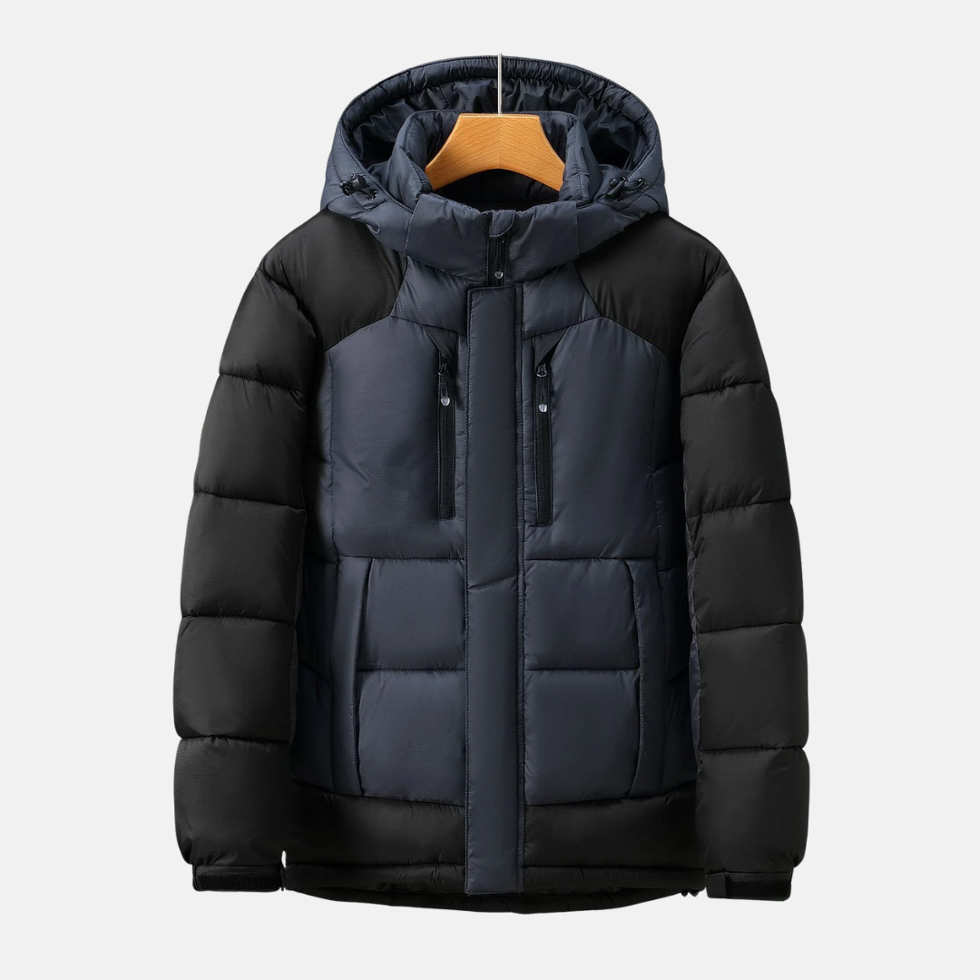 Henry Quilted Stand-Up Collar Puffer Jacket | Detachable Hood Hip-Length Puffer Jacket