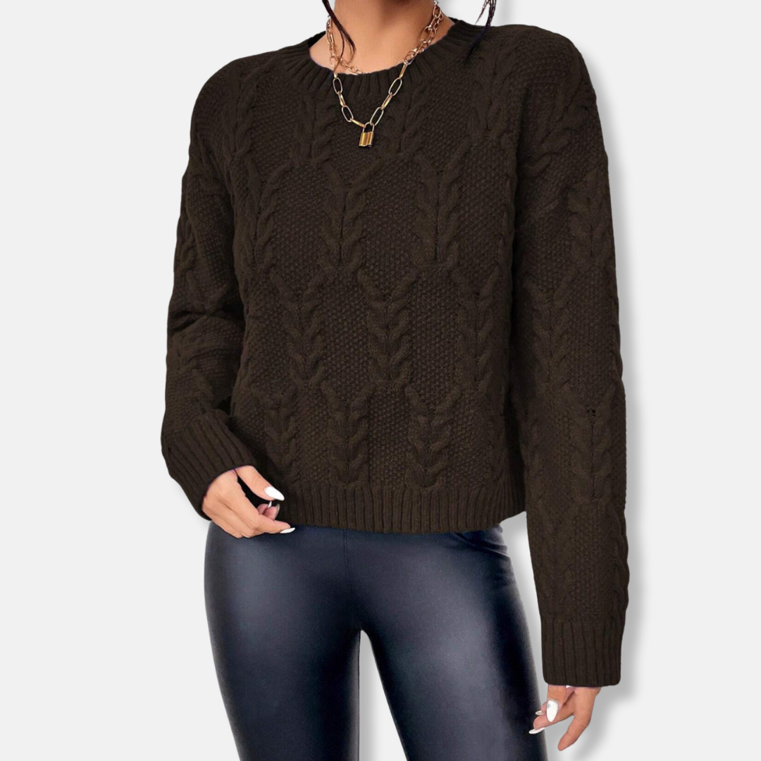 Francesca Wool Pullover Sweater | Cable Knit Crewneck Sweater