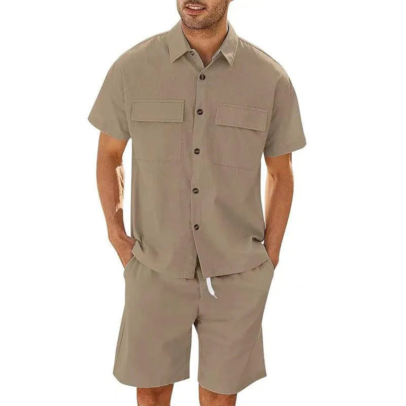 Men’s Shirt and Shorts Set – Relaxed Fit – Button Down – Breathable Blend – Casual Wear