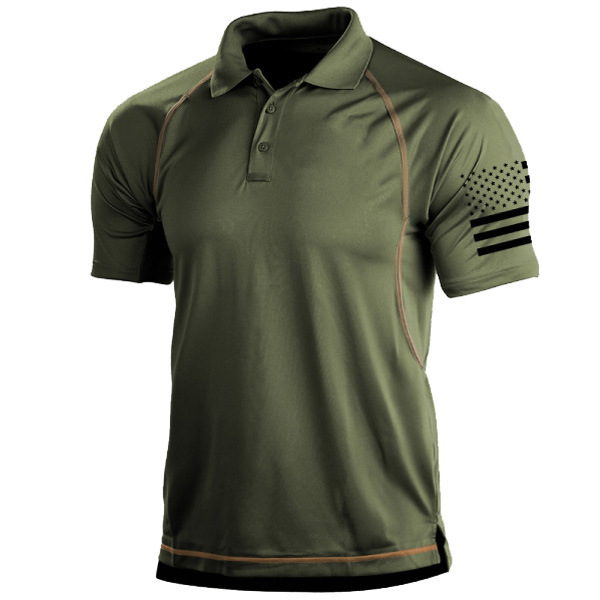 Men’s Polo Shirt – Tailored Fit – Breathable Blend – Athletic Graphic Sleeve – Piped Seams