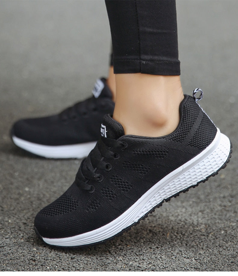 Women’s Sneakers – Breathable Mesh – Snug Fit – Lace-Up Low-Top – Casual Athletic Style
