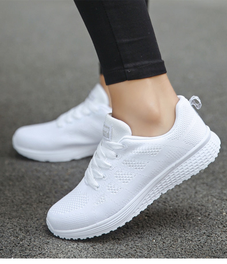 Women’s Sneakers – Breathable Mesh – Snug Fit – Lace-Up Low-Top – Casual Athletic Style