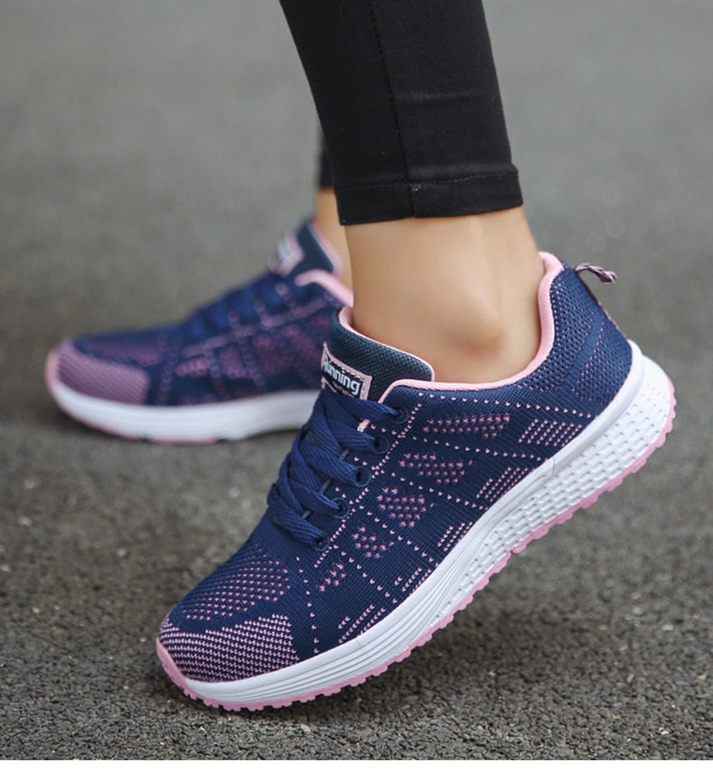 Women’s Sneakers – Breathable Mesh – Snug Fit – Lace-Up Low-Top – Casual Athletic Style