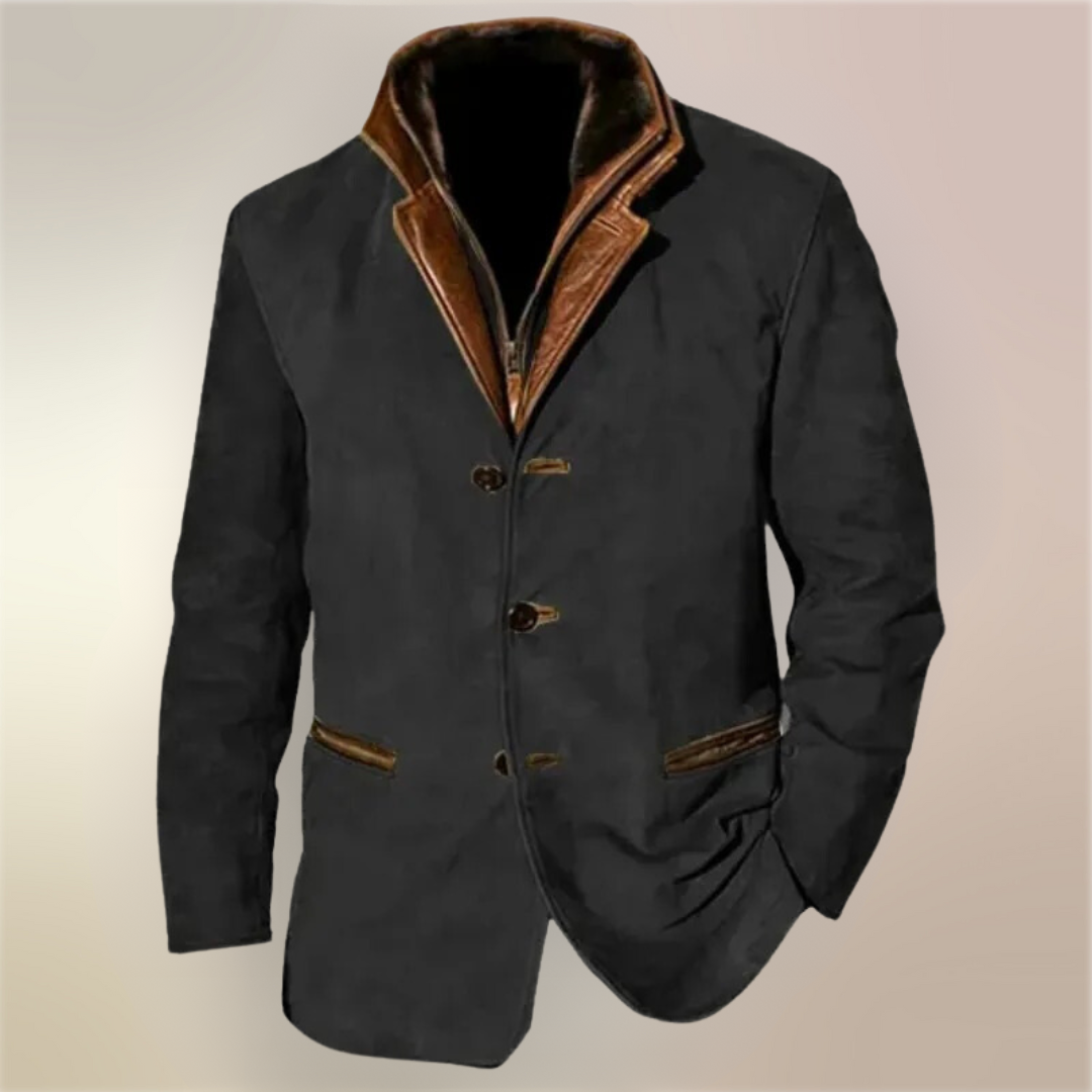 Men’s Suede Jacket – Tailored Fit – Leather Trim – 3-Button Front – Flap Pockets