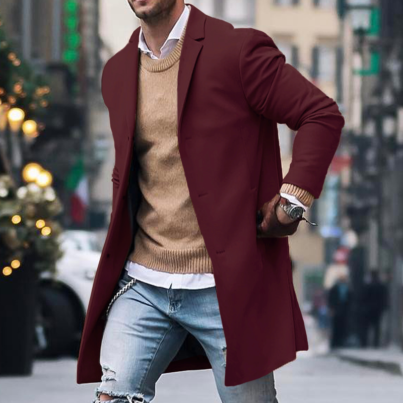 Men’s Trench Coat – Tailored Fit – Structured Silhouette – Hidden Buttons – Lapel Collar
