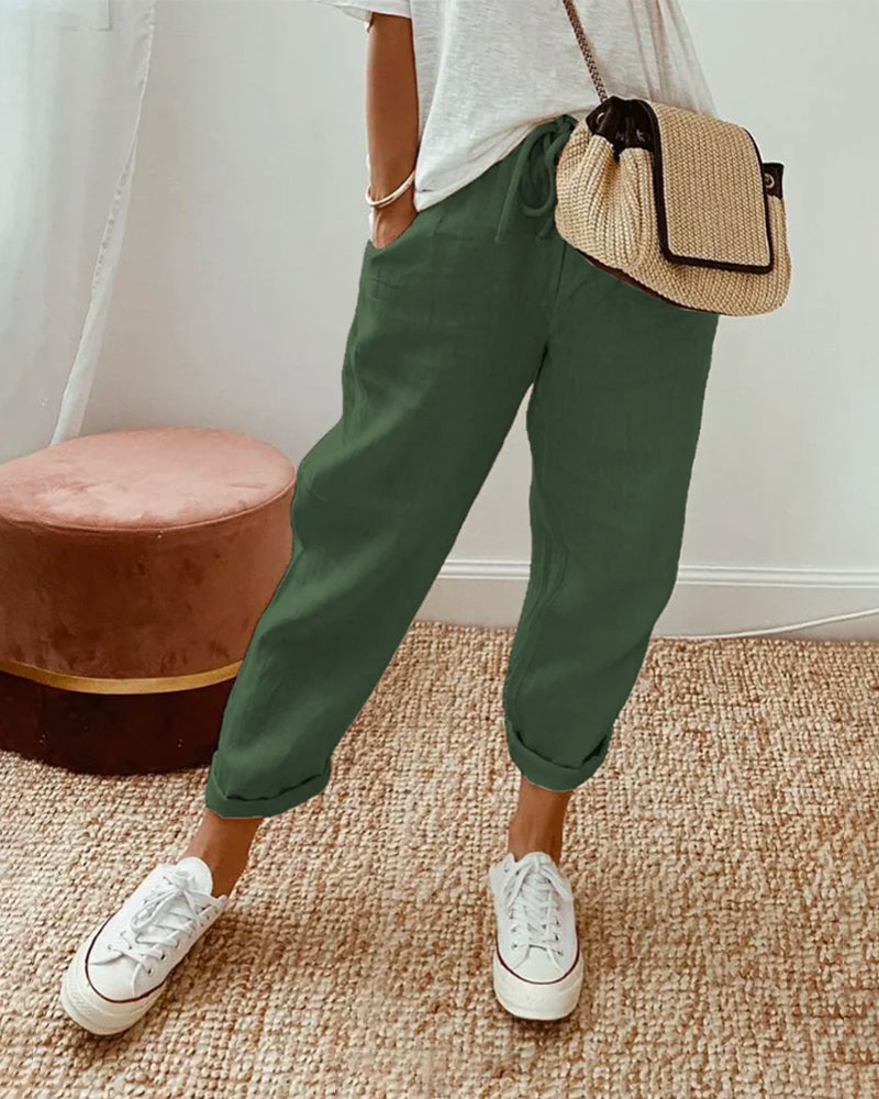 Women’s Full-Length Pants – Relaxed Fit – Breathable Fabric – Drawstring Waistband