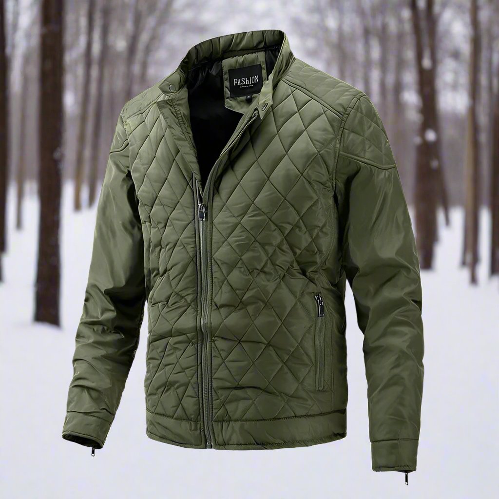Men’s Quilted Jacket – Slim Fit – Diamond Stitch – High Collar