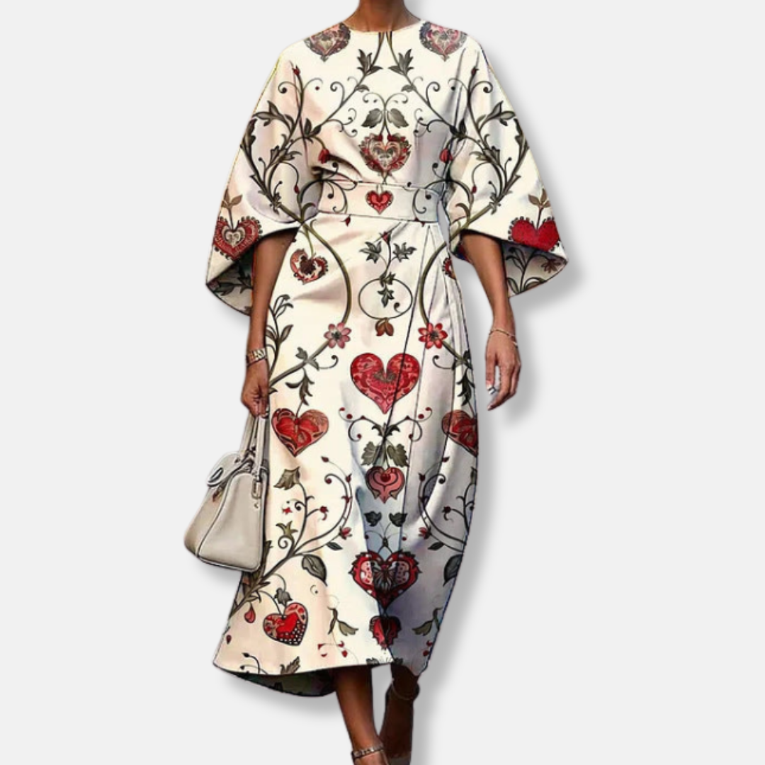 Women’s Midi Dress – Structured A-Line Fit – Kimono Sleeves – Floral Print