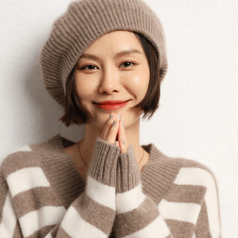 Amelia Slouchy Fit Beret | Ribbed Solid Beret