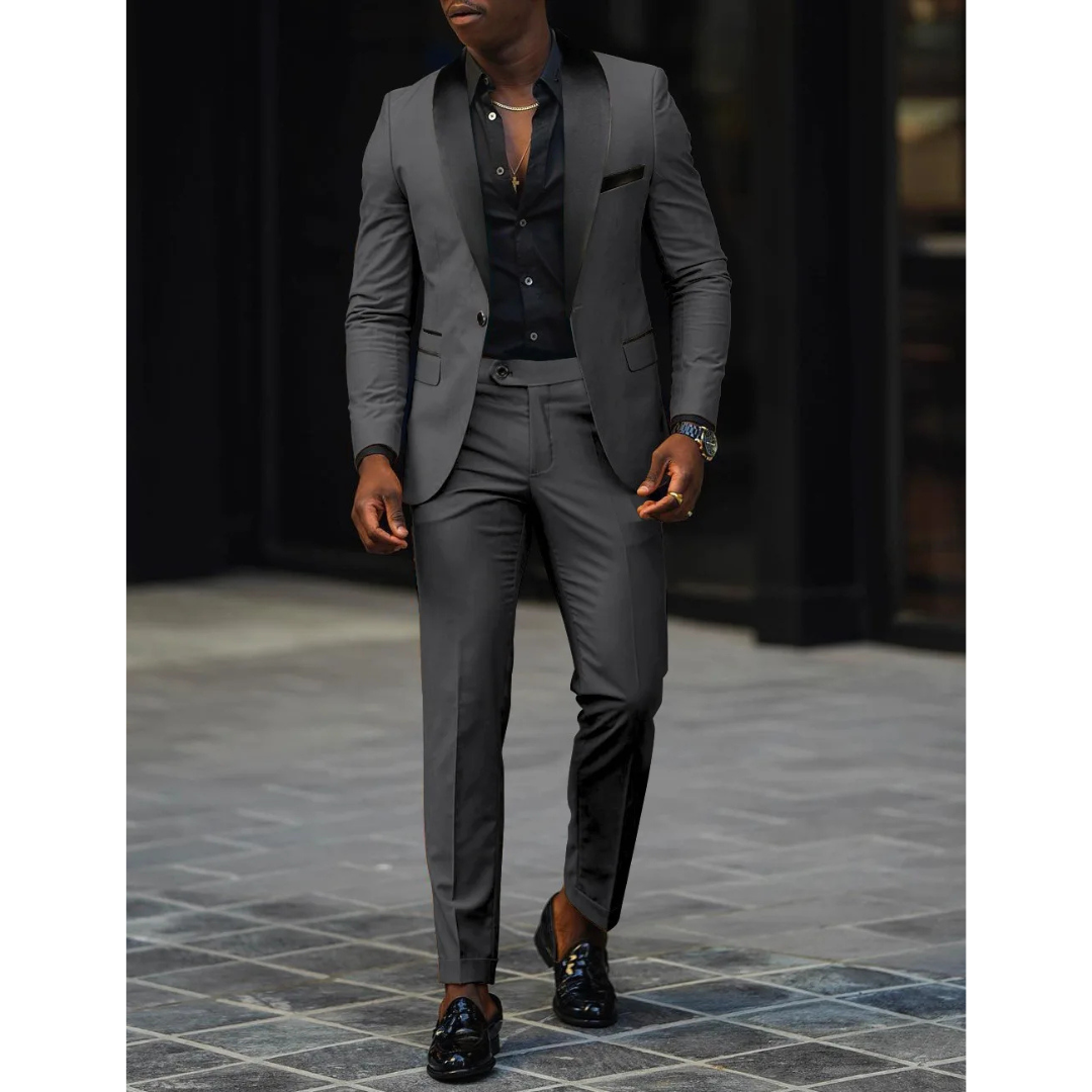 Men’s Slim Fit Suit – Satin Shawl Lapel – Tailored Blazer and Trousers Set