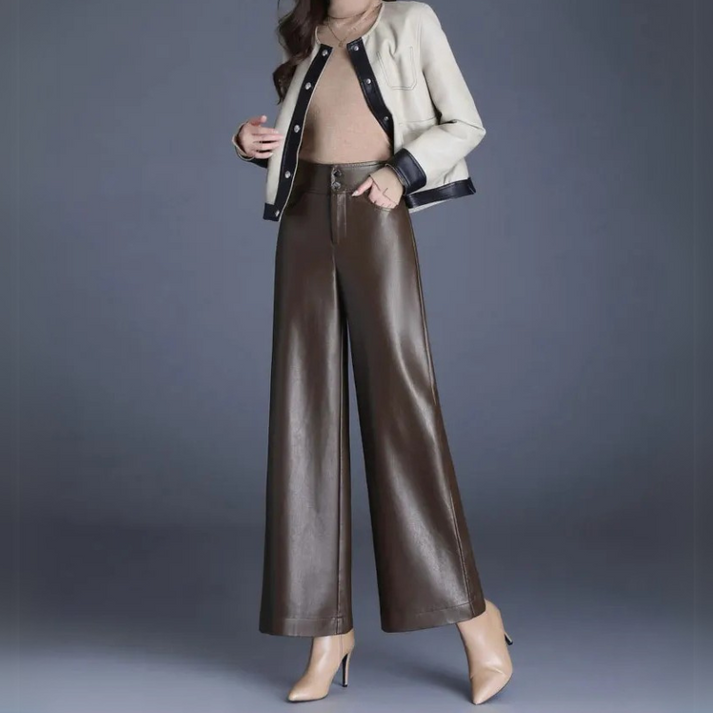 Women’s Trousers – High Waist – Wide Leg – Full Length – Relaxed Fit – Glossy Finish