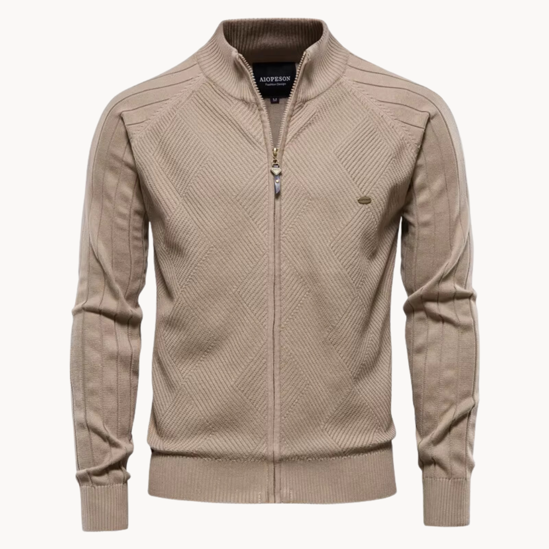 Men’s Hybrid Jacket – Slim Fit – Knitted Wool Blend – Zip-Up – Ribbed Trim
