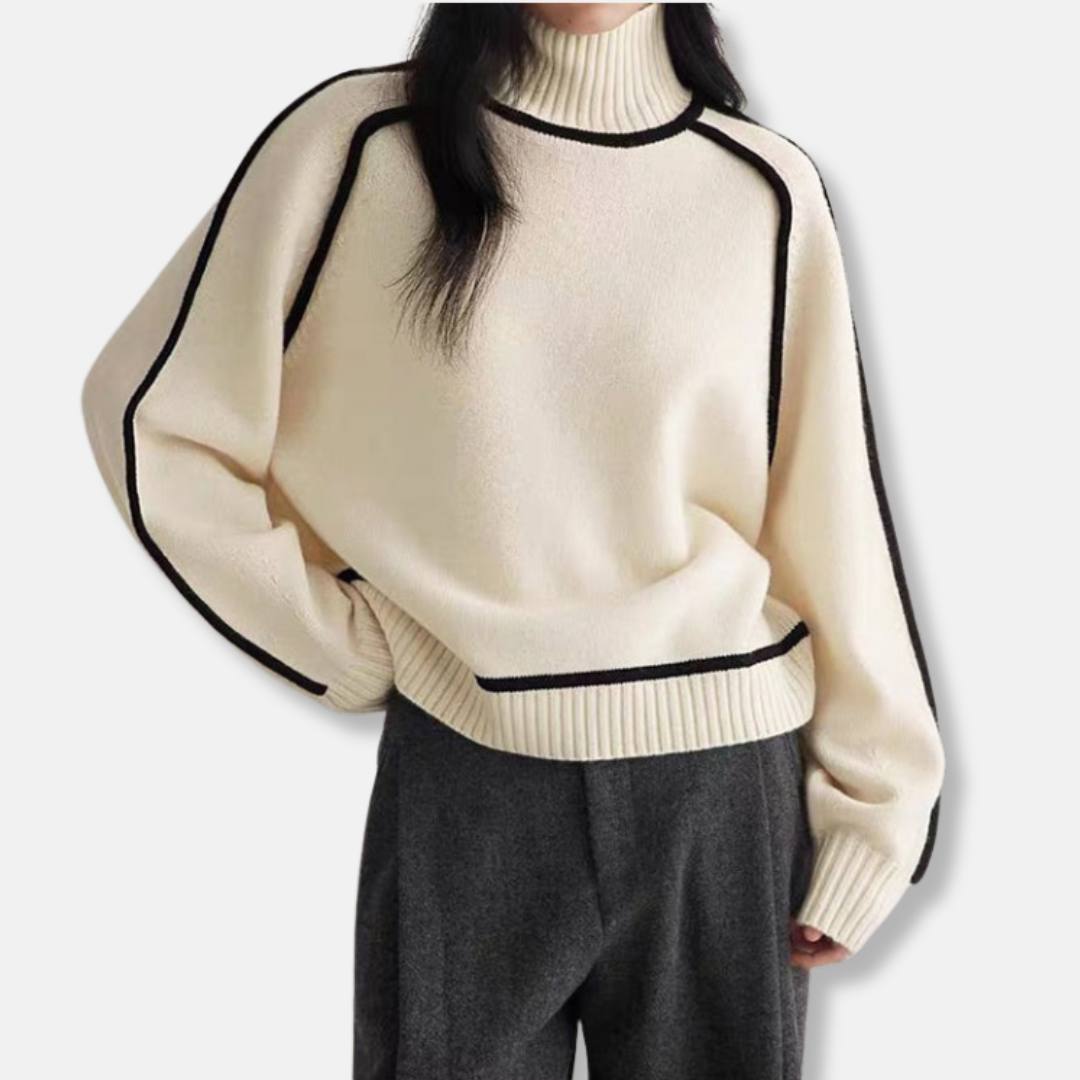 Lily Turtleneck Sweater | Contrast Trim Relaxed Fit Sweater