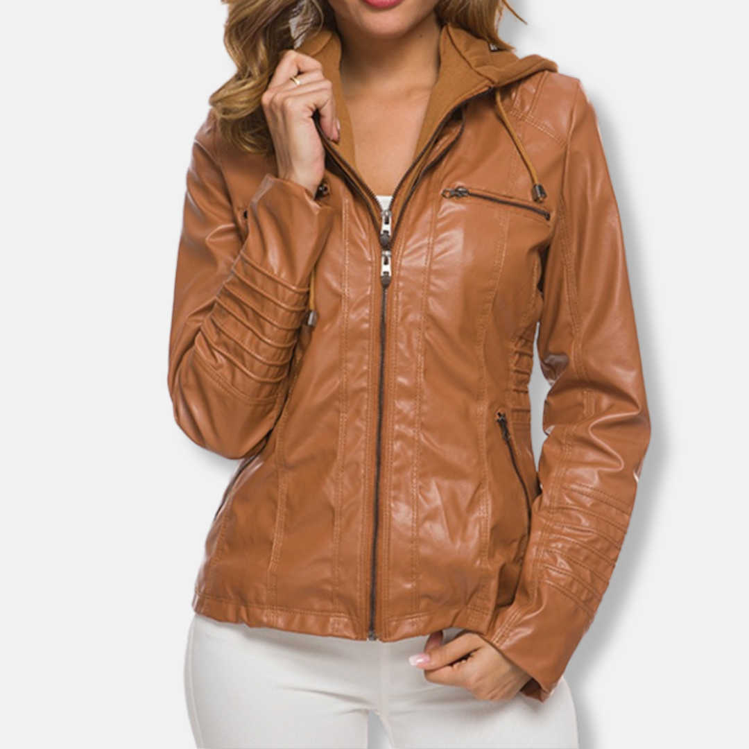 Scarlett Leather Hooded Biker Jacket | Slim Fit Casual Jacket