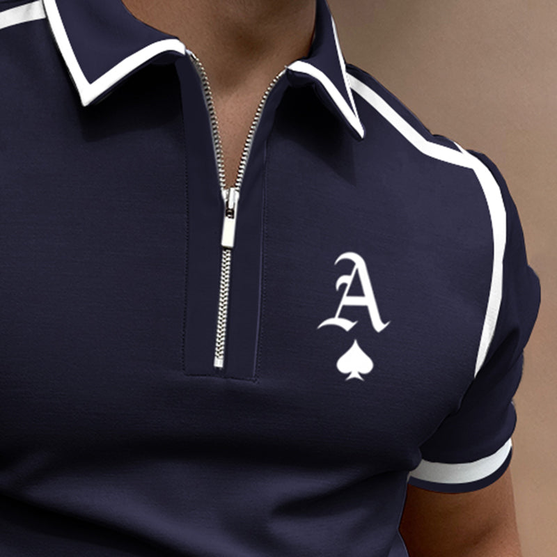Men’s Polo Shirt – Slim Fit – Zipper Collar – Breathable Blend – Sporty Piping