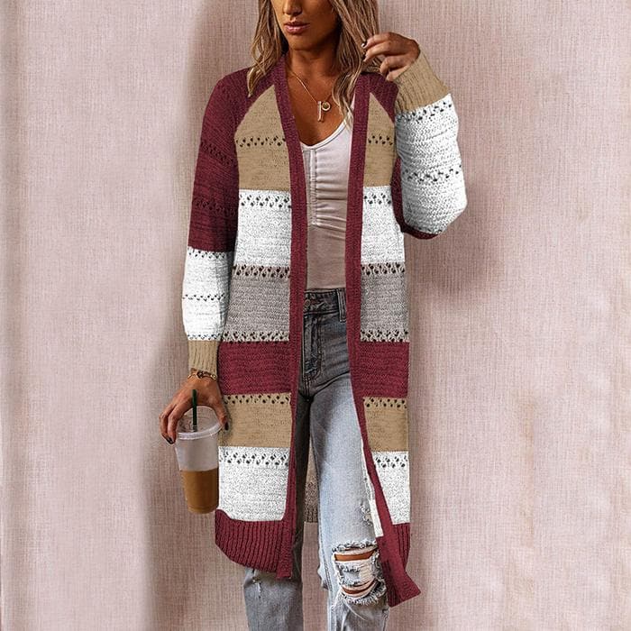 Women’s Knitted Cardigan – Relaxed Fit – Long Open Front