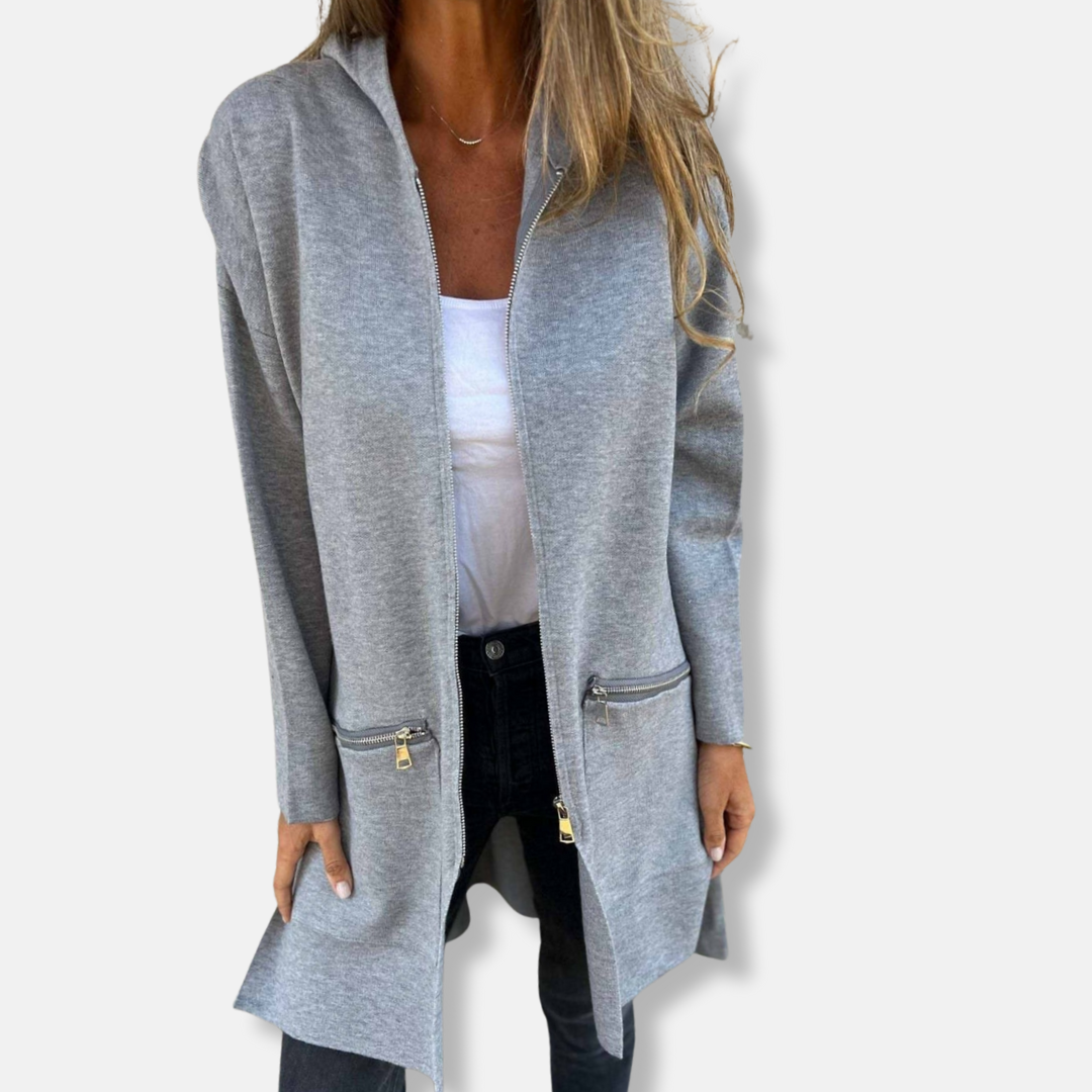 Women’s Hooded Jacket – Oversized Fit – Knee Length – Soft Touch – Zip Pockets