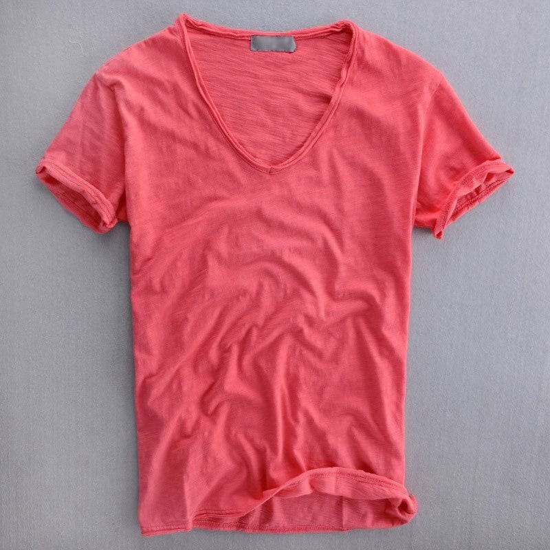 Men’s T-Shirt – V-Neck – Soft Knit – Natural Fibers – Standard Fit – Short Sleeve