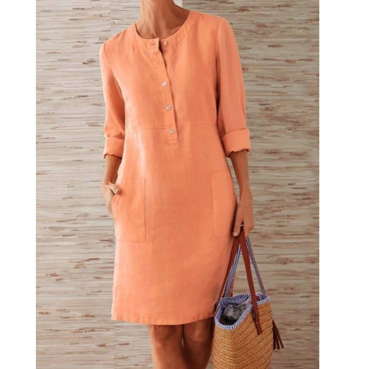 Women’s Shirt Dress – Relaxed Fit – Breathable Blend – Knee Length – Side Pockets