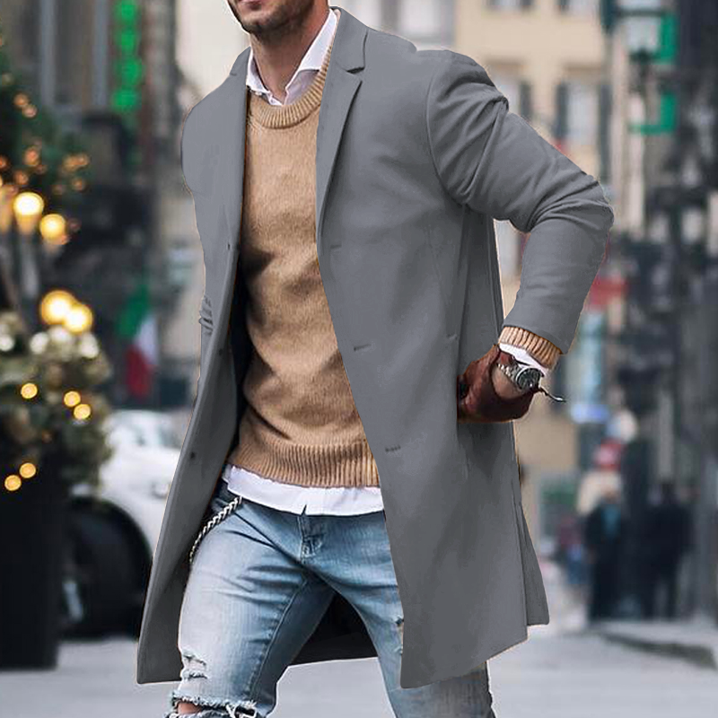 Men’s Trench Coat – Tailored Fit – Structured Silhouette – Hidden Buttons – Lapel Collar