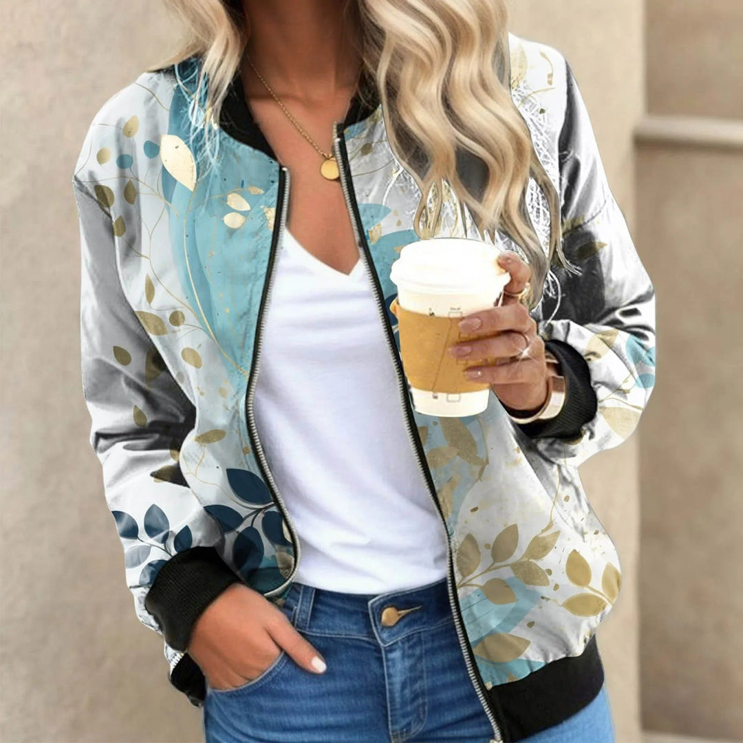 Women’s Bomber Jacket – Botanical Print – Ribbed Trim – Classic Fit – Breathable Blend