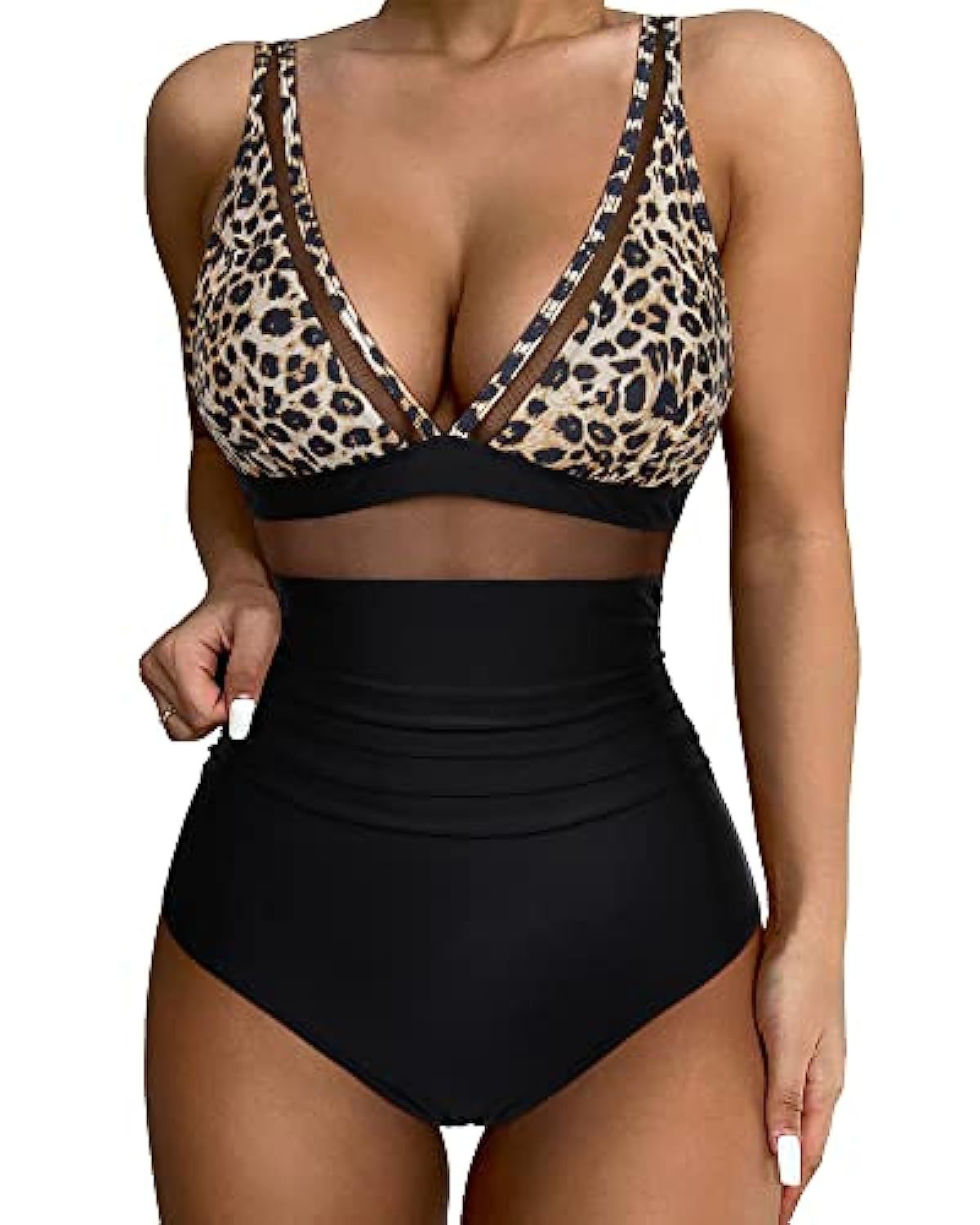Women’s Swimsuit – Plunging Neckline – Mesh Panels – High-Cut Leg – Breathable Blend