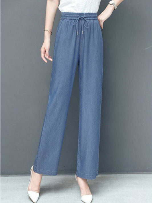 Women's Wide-Leg Pants - High Waist - Elastic Drawstring - Lightweight Flowy Fit