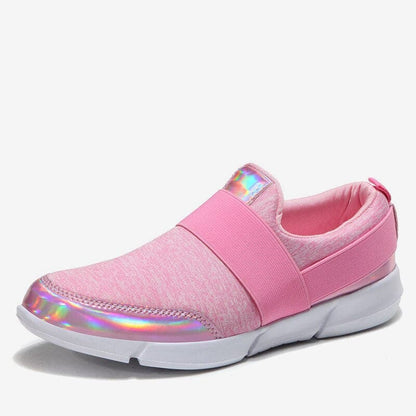 Women’s Slip-On Sneakers – Sleek Fit – Elastic Band – Metallic Trim – Breathable Casual