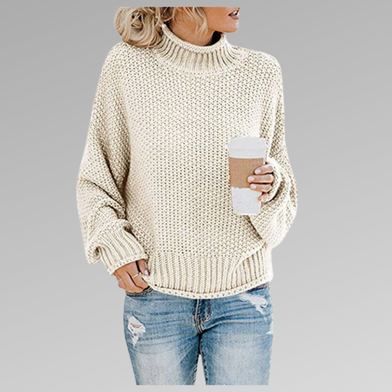 Women’s Knitted Sweater – Wool Blend – Oversized Fit – Turtleneck Ribbed Hem