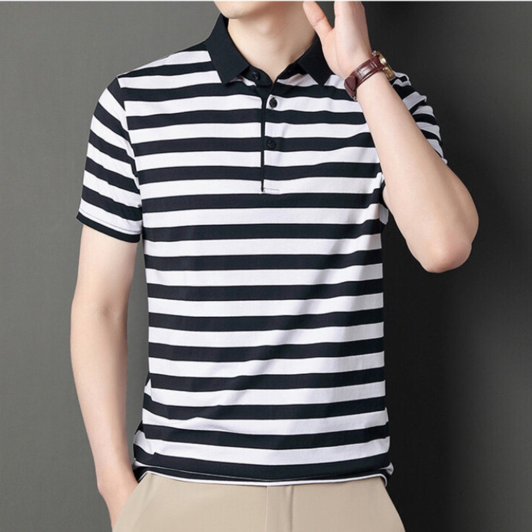 Men’s Polo Shirt – Slim Fit – Soft Knit – Short Sleeve – Striped Casual Wear