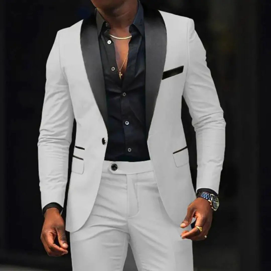Men’s Slim Fit Suit – Satin Shawl Lapel – Tailored Blazer and Trousers Set