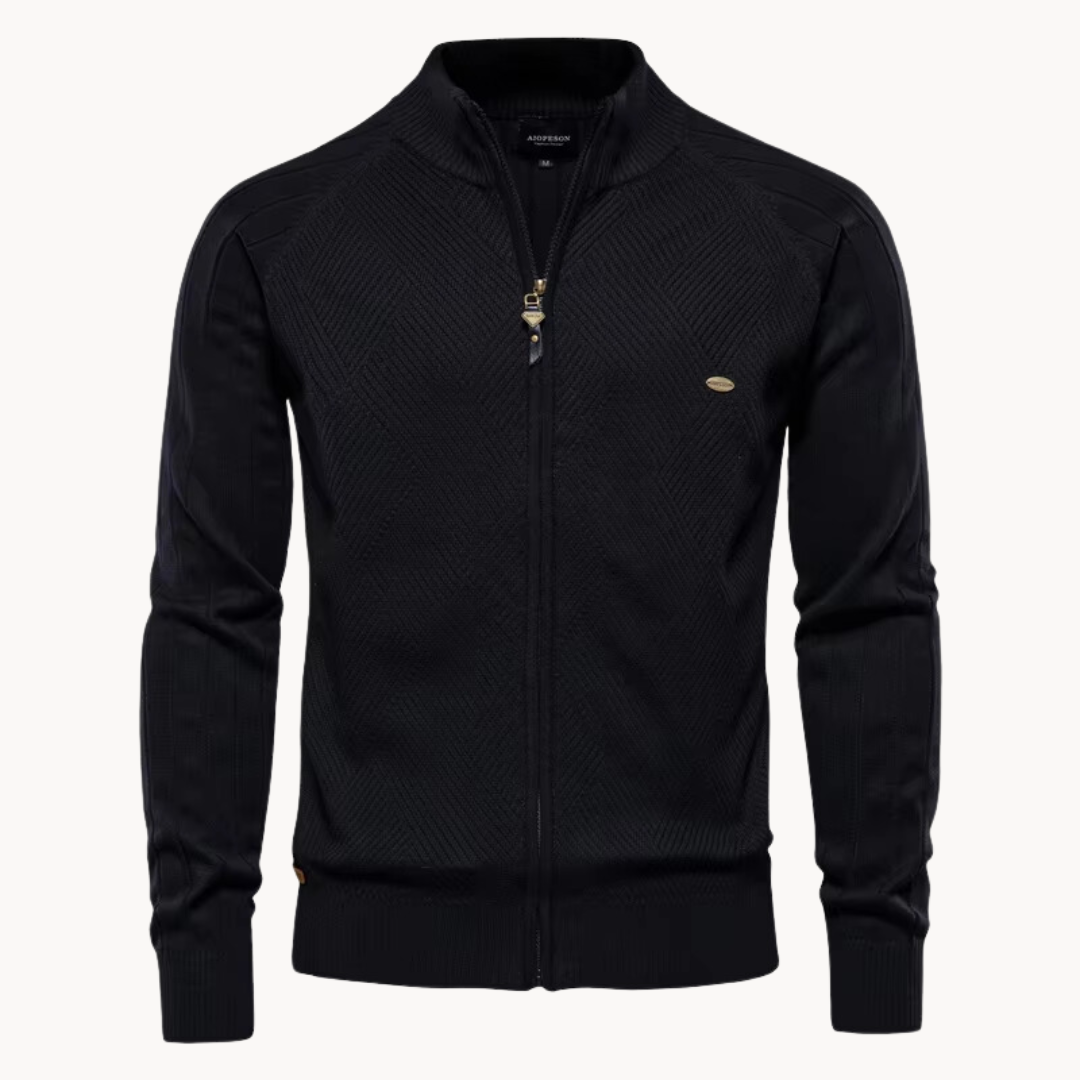 Men’s Hybrid Jacket – Slim Fit – Knitted Wool Blend – Zip-Up – Ribbed Trim