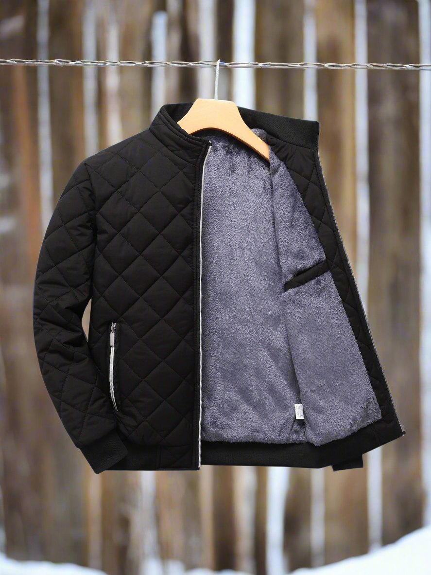 Men’s Bomber Jacket – Quilted Padded Design – Soft Lining – Ribbed Trim – Zip Closure