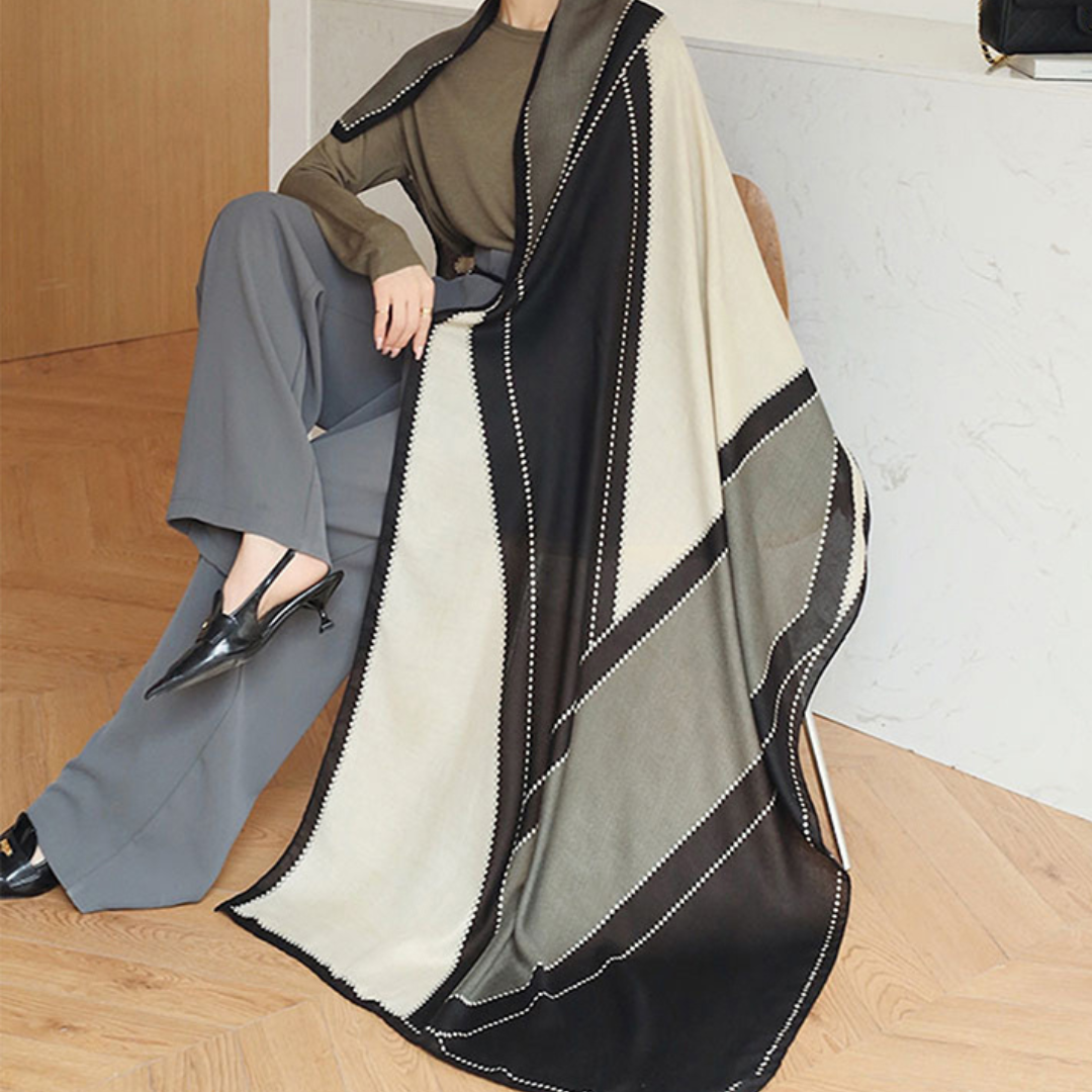 Sienna Draped Shawl | Geometric Pattern Belted Shawl