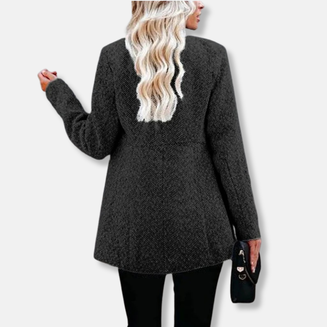 Women’s Tweed Jacket – Tailored Fit – Classic Lapel – Hip Length Open Front